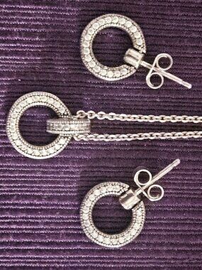 PANDORA Double Circle Necklace with Matching Earrings Sterling Silver 925